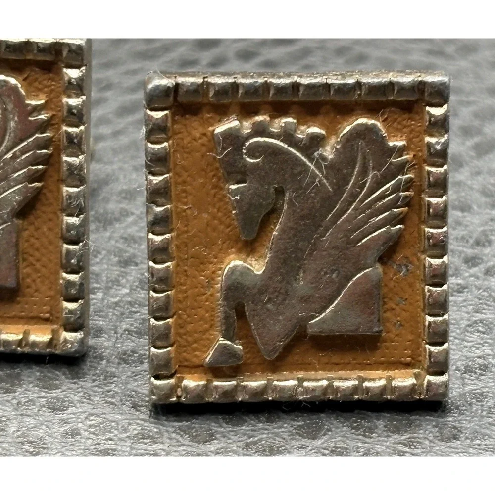 Vintage Horse Pegasus Equestrian Enamel Large Cufflinks Base Metal Gold Tone